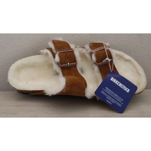 Birkenstock Women's 9 Men's 7 Mink Brown Arizona Shearling Suede Sandals - Picture 10 of 15